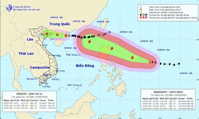 Ngày 17/9, siêu bão Mangkhut tiến thẳng vào các tỉnh ven biển Bắc Bộ