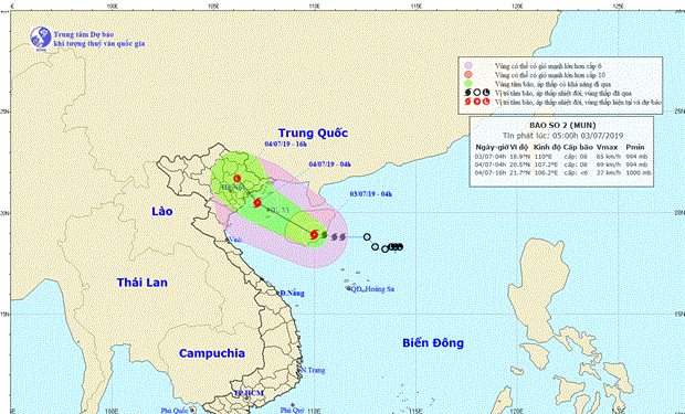 Bão số 2 cách đất liền các tỉnh Quảng Ninh, Hải Phòng khoảng 410km