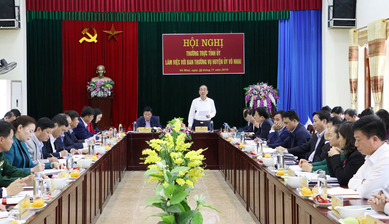 Thường trực Tỉnh ủy làm việc với Ban Thường vụ Huyện ủy Võ Nhai