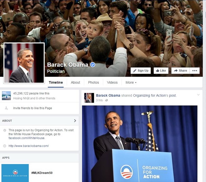 Tổng thống Mỹ Barack Obama ra mắt trang Facebook cá nhân