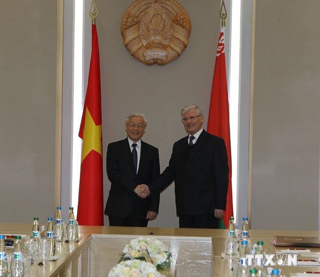 Tổng Bí thư Nguyễn Phú Trọng hội kiến Chủ tịch Thượng viện Belarus